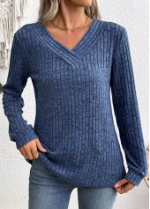 Blue Long Sleeve V Neck Sweatshirt | thumb picture 