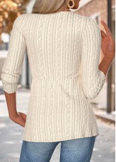 Beige 3/4 Sleeve V Neck T Shirt | thumb picture 