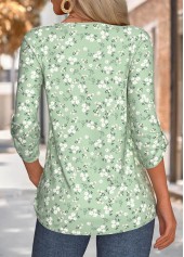 Sage Green Floral Print 3/4 Sleeve V Neck Blouse | thumb picture 