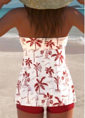Mid Waisted Tropical Plants Print Wine Red Tankini Set | thumb picture 