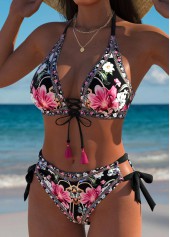 Mid Waisted Floral Print Black Bikini Set | thumb picture 