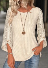 Beige 3/4 Sleeve Round Neck Blouse