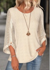 Beige 3/4 Sleeve Round Neck Blouse | thumb picture 
