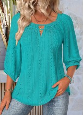 Turquoise Tummy Coverage 3/4 Sleeve Scoop Neck Blouse