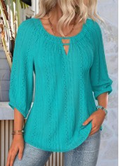 Turquoise Tummy Coverage 3/4 Sleeve Scoop Neck Blouse | thumb picture 