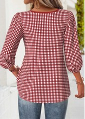 Red Plaid 3/4 Sleeve Split Neck Blouse | thumb picture 