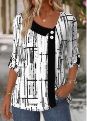 White Geometric Print Shirt