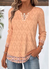 Orange Tribal Print Long Sleeve Split Neck T Shirt | thumb picture 