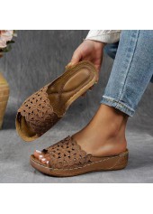 Dark Camel Peep Toe Low Heel