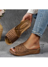 Dark Camel Peep Toe Low Heel