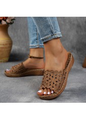 Dark Camel Peep Toe Low Heel