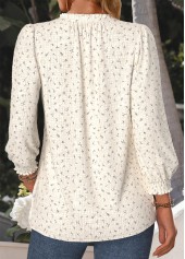 Beige Floral Print Long Sleeve V Neck Blouse | thumb picture 