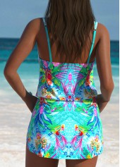 Tropical Plants Print Cyan One Piece Swimdress | thumb picture 