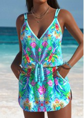 Tropical Plants Print Cyan One Piece Swimdress | thumb picture 