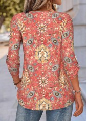 Coral Tummy Coverage Tribal Print Long Sleeve Blouse | thumb picture 