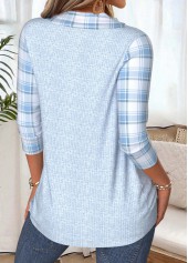 Light Blue Plaid 3/4 Sleeve V Neck T Shirt | thumb picture 