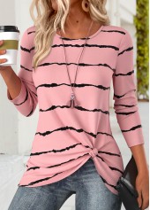 Pink Tummy Coverage Striped Long Sleeve T Shirt