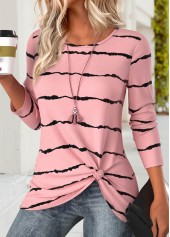 Pink Tummy Coverage Striped Long Sleeve T Shirt | thumb picture 