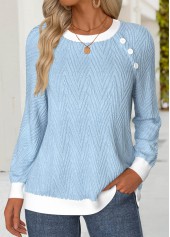 Light Blue Tummy Coverage Long Sleeve Round Neck Sweatshirt