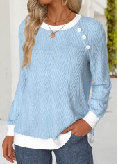 Light Blue Tummy Coverage Long Sleeve Round Neck Sweatshirt | thumb picture 