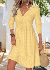Light Yellow Long Sleeve V Neck Dress | thumb picture 