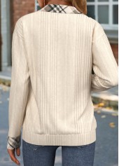 Beige Zipper Plaid Long Sleeve Sweatshirt | thumb picture 