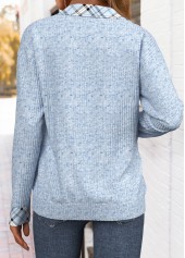 Light Blue Plaid Long Sleeve Turn Down Collar Sweatshirt | thumb picture 