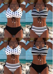 Mid Waisted Reversible Striped Black Bikini Set