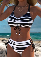 Mid Waisted Reversible Striped Black Bikini Set | thumb picture 