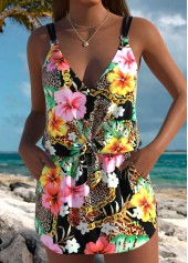 Floral Print Black One Piece Swimdress | thumb picture 