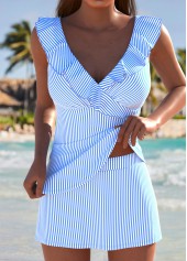 High Waisted Striped Blue Tankini Set