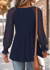 Navy Peplum Long Sleeve V Neck T Shirt | thumb picture 