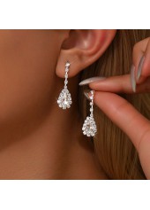 Silver Color Rhinestone Copper Detail Earrings