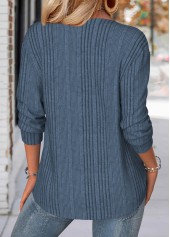 Peacock Blue Floral Print Long Sleeve Split Neck Sweatshirt | thumb picture 