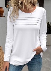 White Long Sleeve Round Neck T Shirt