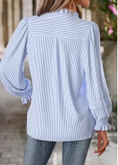 Blue Tummy Coverage Striped Long Sleeve Split Neck Blouse | thumb picture 