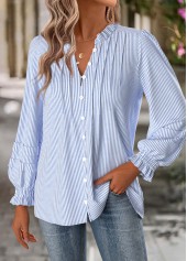 Blue Tummy Coverage Striped Long Sleeve Split Neck Blouse | thumb picture 