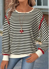 Beige Tummy Coverage Striped Long Sleeve T Shirt