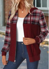 Wine Red Tummy Coverage Plaid Hoodie and Coat | thumb picture 