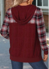 Wine Red Tummy Coverage Plaid Hoodie and Coat | thumb picture 