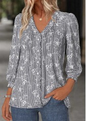 Black Tummy Coverage Plaid Long Sleeve V Neck Blouse | thumb picture 