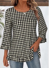 Black Tummy Coverage Plaid 3/4 Sleeve T Shirt | thumb picture 