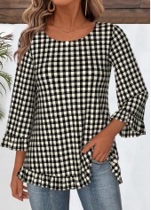 Black Tummy Coverage Plaid 3/4 Sleeve T Shirt | thumb picture 