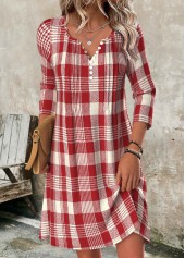 Red Tummy Coverage Plaid Short Long Sleeve Dress | thumb picture 
