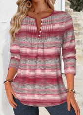 Multi Color Tuck Stitch Striped Long Sleeve Blouse