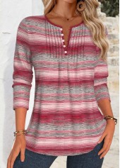 Multi Color Tuck Stitch Striped Long Sleeve Blouse | thumb picture 
