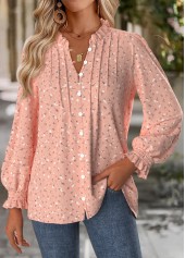 Pink Tummy Coverage Floral Print Long Sleeve Blouse