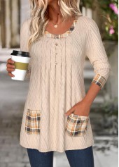 Light Camel Tummy Coverage Plaid Long Sleeve T Shirt | thumb picture 