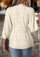 Beige Bowknot Ditsy Floral Print 3/4 Sleeve Blouse | thumb picture 