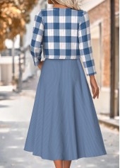 Dusty Blue Tummy Coverage Plaid Dress and Cardigan | thumb picture 